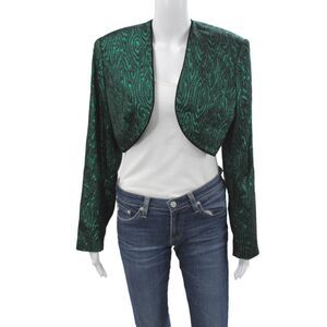 Sander Witlin Womens Basic Jacket Green Metallic Geometric Size M